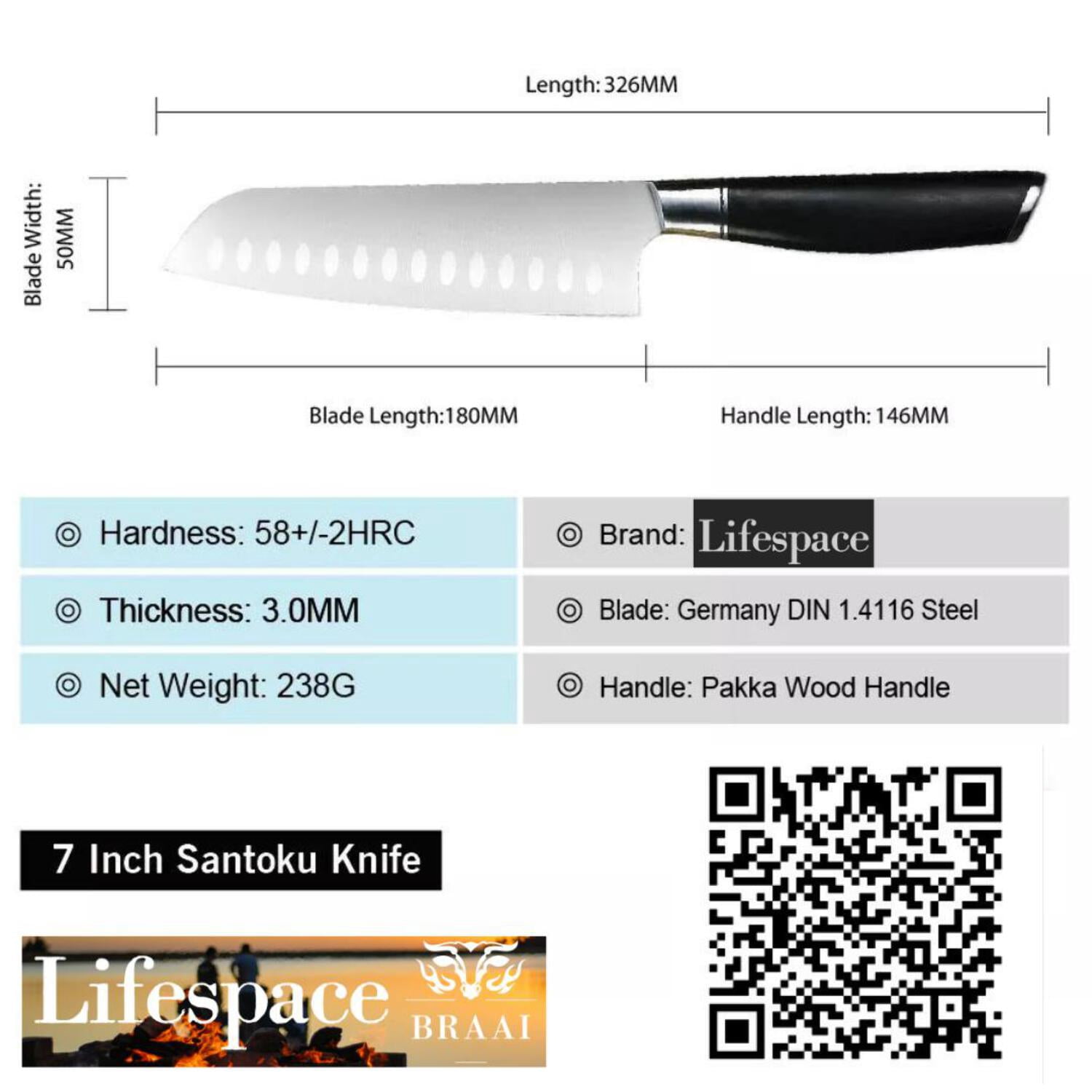 Lifespace Classic Japanese Chef Knife Set in a Gift Box - Petty, Santoku & Chef