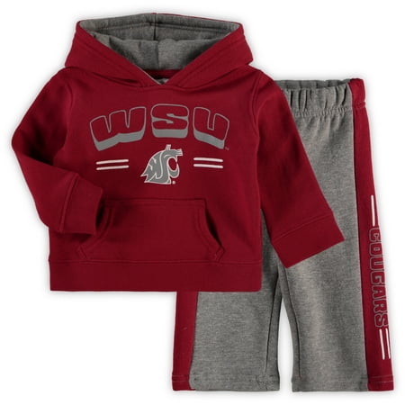Washington State Cougars Colosseum Newborn & Infant Punter Fleece Hoodie and Pants Set - Crimson/Heathered Gray