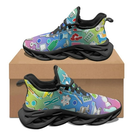 

Lace Up Women Flat Shoes Chemical Equipment Printed Mesh Shock Absorbing Sneakers Student Children Outdoor Basketball Shoes 2024