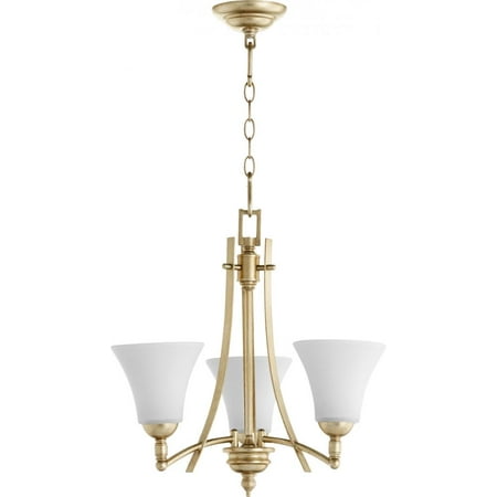 Satin Pewter Three Light Chandelier - Quorum - 6177-3-60 - Three Light Chandelier - Aspen - Aged Silver Leaf w/ Satin Opal