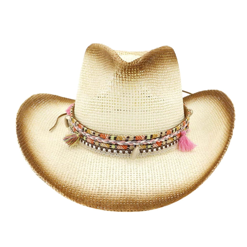 Ladies Straw Cowboy Hat Jacaru Sun Beach Summer Holiday One Size New Band Brim 