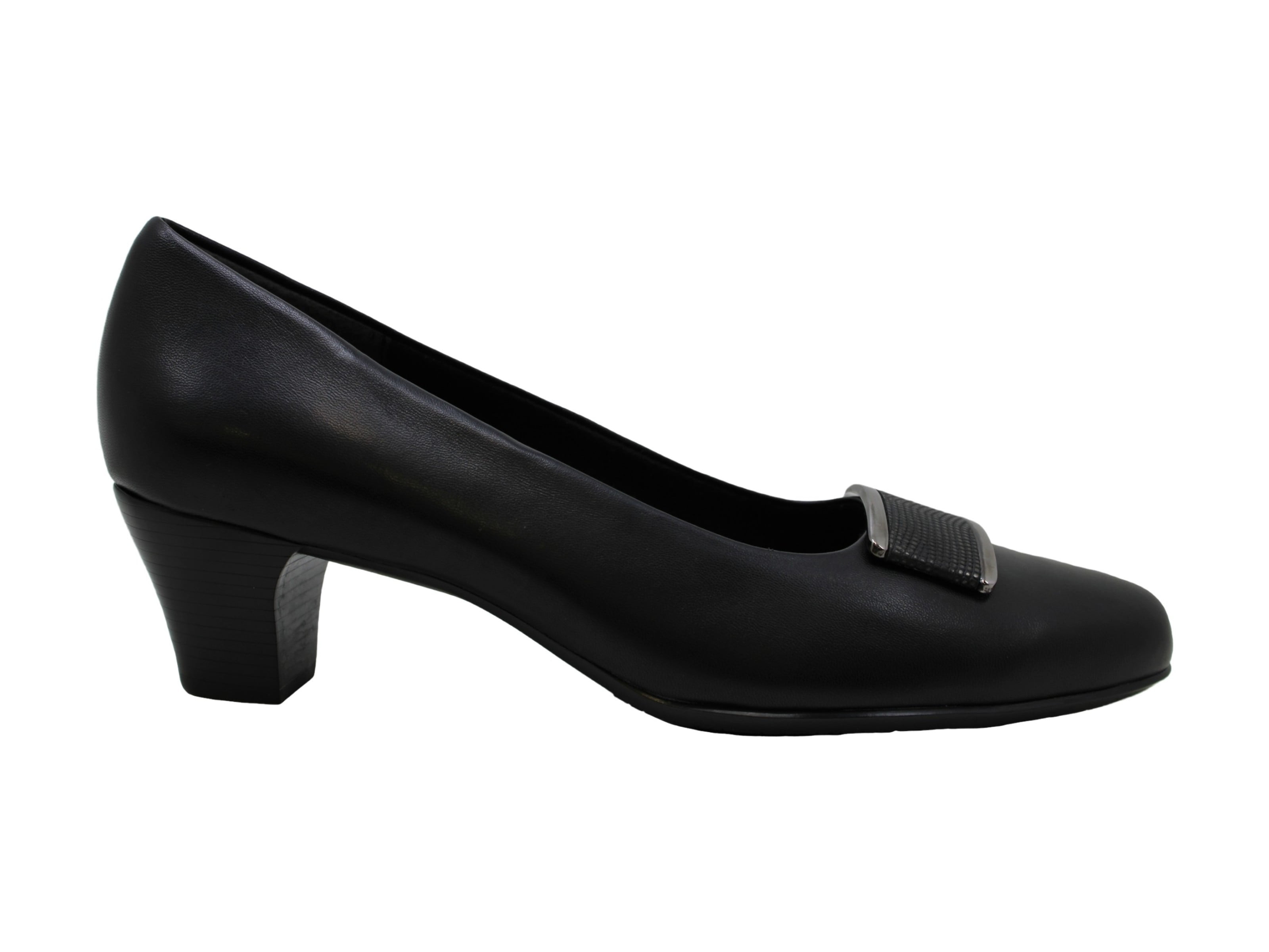 MUNRO AMERICAN Black Fabric Black Patent Trim Peep Toe Pumps Heels Size 7 N 