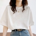 thumbnail image 1 of Camiseta de algodón transpirable que absorbe el sudor, holgada, con hombros caídos, cuello redondo, capa base Dongdaemun, moderna, para estudiantes, talla grande, 1 of 4