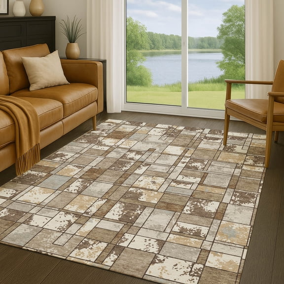 Addison Rugs Chantille Indoor/Outdoor Transitional Geometric Brown Machine Washable Rectangle Rug, 10' x 14'