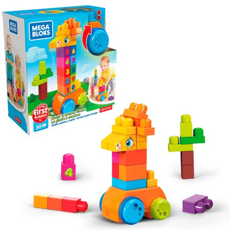 MEGA BLOKS First Builders Count & Bounce Giraffe with Big Building Blocks for Toddlers (30 Pieces)