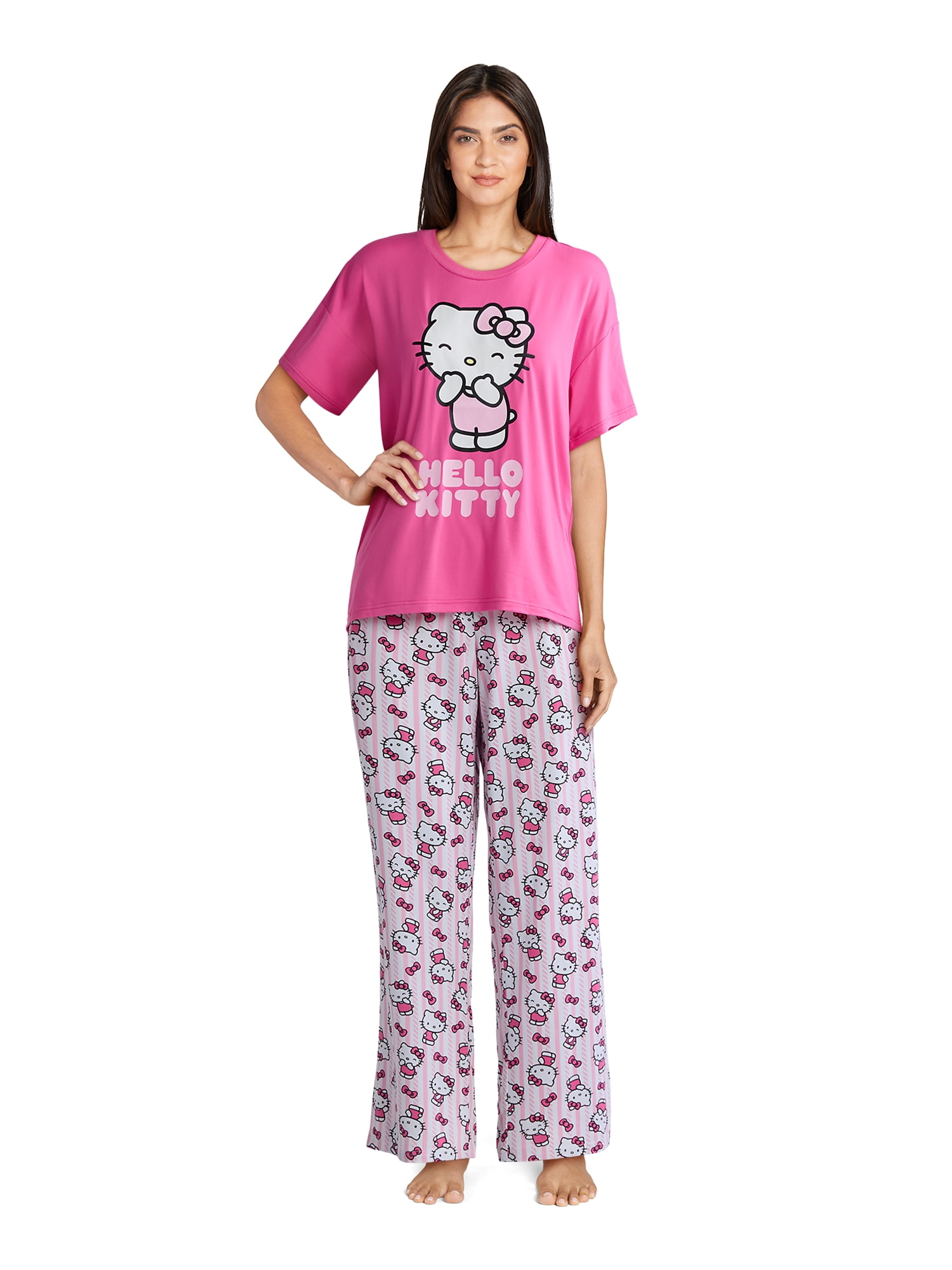 Hello Kitty Women's and Women’s Plus Oversized Tee and Pants Pajama Set, 2-Piece, Sizes XS-3X