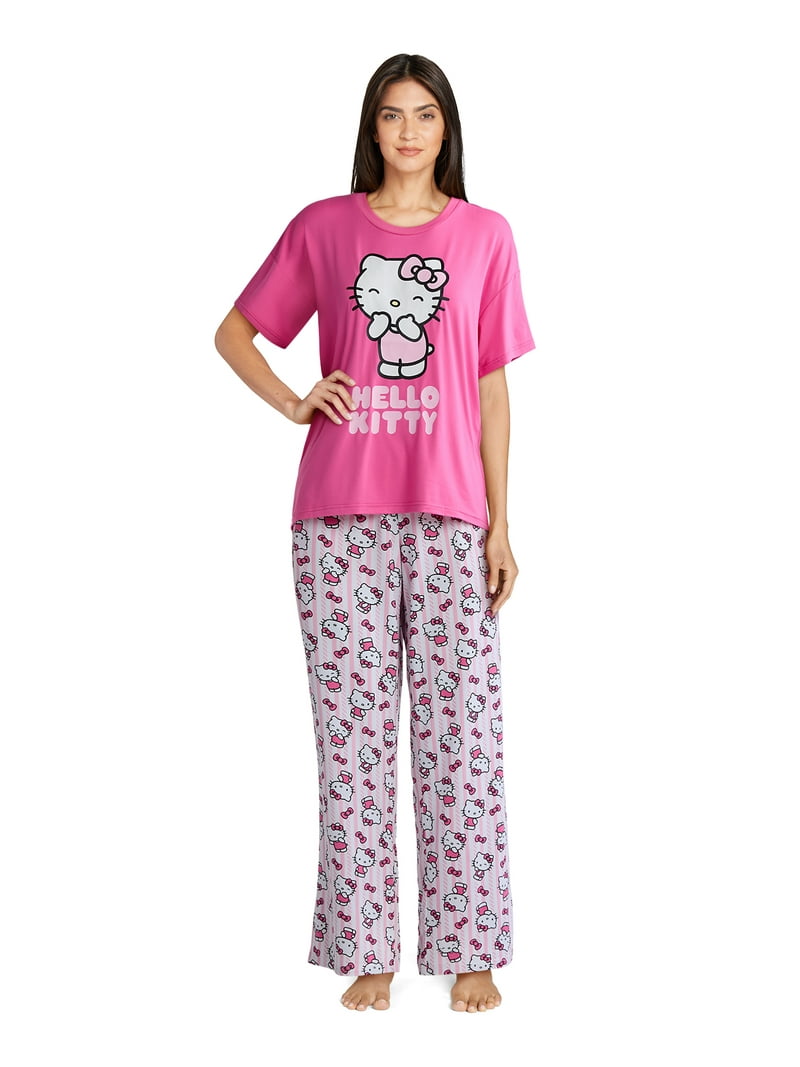 Hello Kitty Women's Plus Oversized Tee and Pants Pajama Set, 2