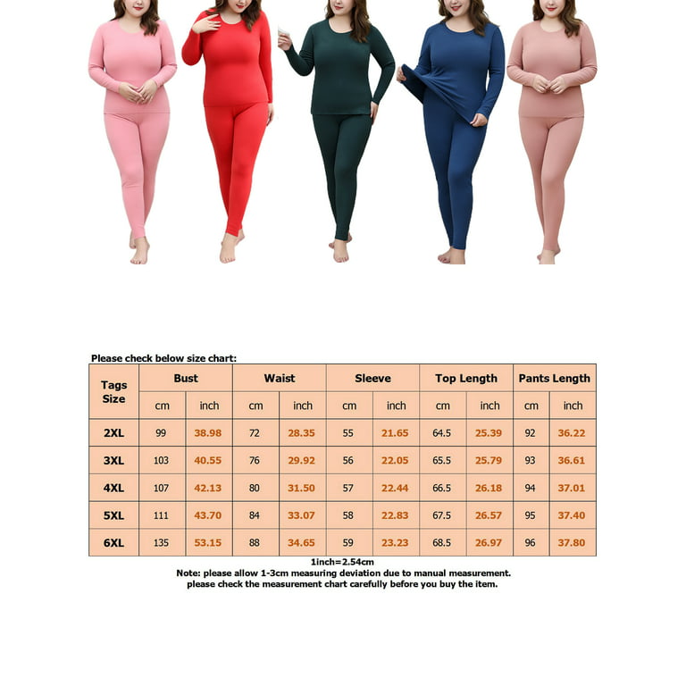 Jusddie Ladies Top And Bottom Suits 2 Pieces Warm Thermal Underwear Solid  Color Base Layer Long Johns Set Sleeve Winter Dark Pink 5XL 