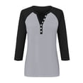 thumbnail image 5 of 3/4 Length Sleeve Womens Tops, Yigetop Women's Tops Summer Printed Women's Top 3/4 Sleeves Buttons Blouse Short Sleeve T Shirt V Neck T Shirt Tops for Women Trendy Grey XL, 5 of 5