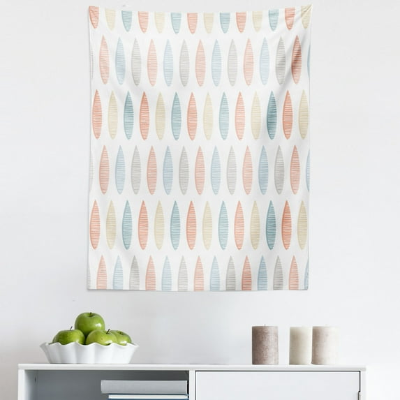 Abstract Tapestry, Horizontal Lines Pattern Colorful Leaves Illustration on Plain Backdrop, Fabric Wall Hanging Decor for Bedroom Living Room Dorm, 5 Sizes, White and Multicolor, by Ambesonne