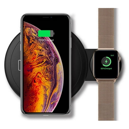 Wireless Charging Pad, Nakedcellphone 2-in-1 Charger [Black] for Phone and Watch : Apple iPhone X XR Xs Max 8 10, Galaxy Note 8/9/S8/S9, LG V40/V30/G7/G6, Google Pixel, Moto Z3, Turbo, X4,
