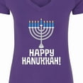 thumbnail image 4 of Inktastic Happy Hanukkah Menorah Women's V-Neck T-Shirt, 4 of 5