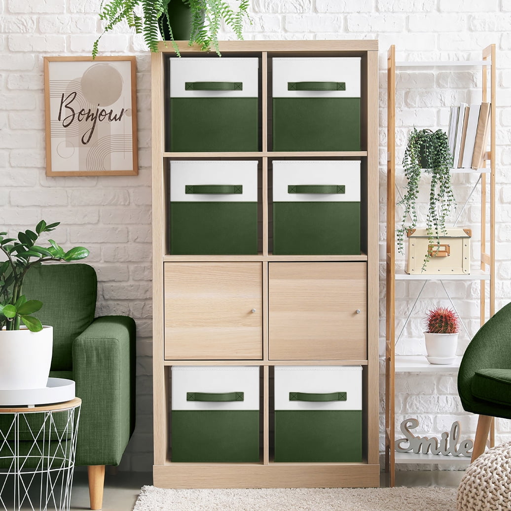 Sorbus 6-Pack Foldable Storage Bins – 11" Fabric Organizer Cubes for Closet, Shelves & Cubbies, Green/White
