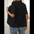 thumbnail image 7 of Womens Lace Short Puff Sleeve Casual Eyelet Crew Neck Button Down Shirts Black S, 7 of 7