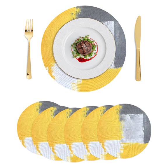 Round Placemats Abstract Yellow Geometric 15 inch Set of 6 Table Mats for Dining Table Grey Heat Resistant Non-Slip Kitchen & Home Decorative Place Mat Set