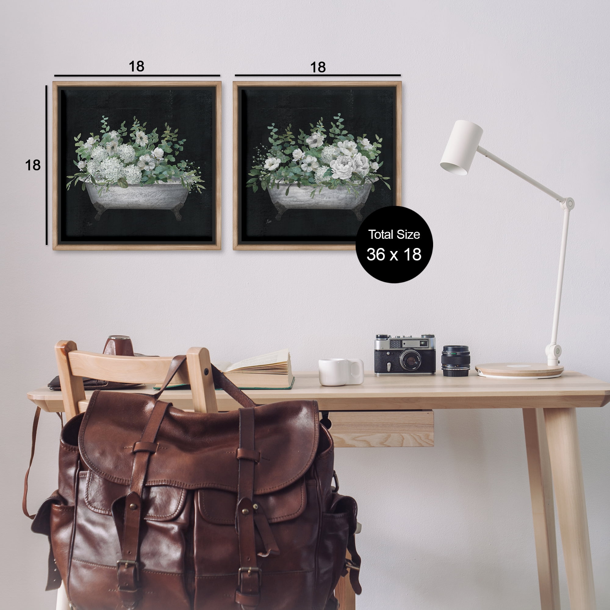 Stupell Industries Filled White Floral Soaking Tub Bath & Laundry Painting Brown Floater Framed Canvas Art Print Wall Art, 18 x 18, Set of 2