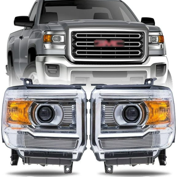 For 2014-2015 GMC Sierra 1500 and 2015-2019 GMC Sierra 2500 HD /3500 HD Chrome Clear Projector Headlights Pair