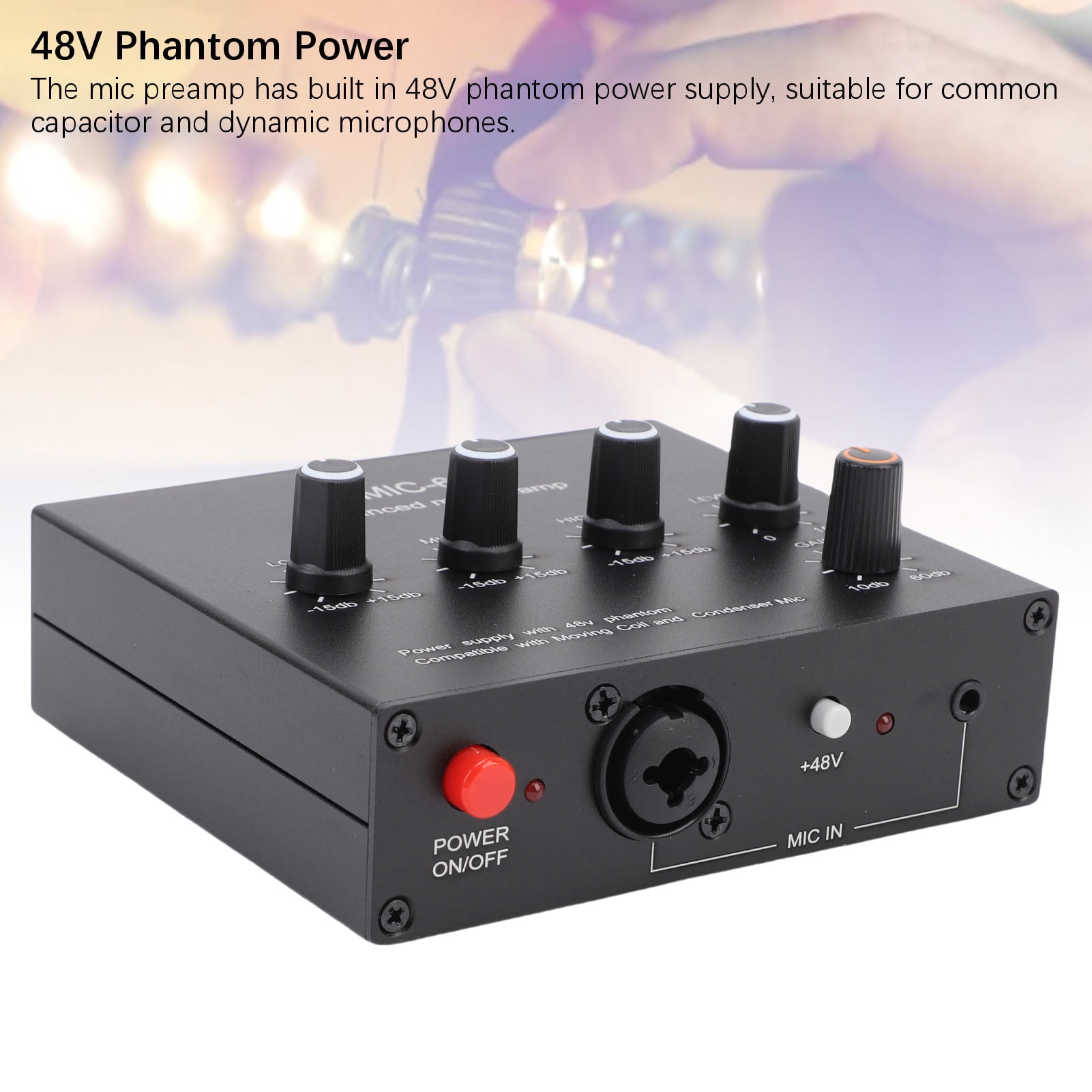 Rupoun Microphone Preamplifier MIC-60 60dB Gain Audio Interface for Condenser Dynamic Mics 3.5mm 6.5mm XLR I/O Support 48V Phantom Power Aluminum Alloy (13.19 oz / 374 g)