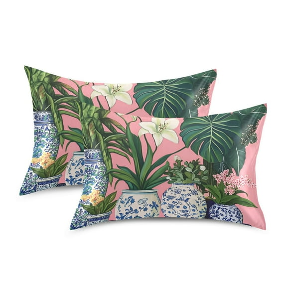 Yayeee Pillowcase Standard Size Set of 2 Satin Wrinkle Resistant Pillow Case, Floral Vase