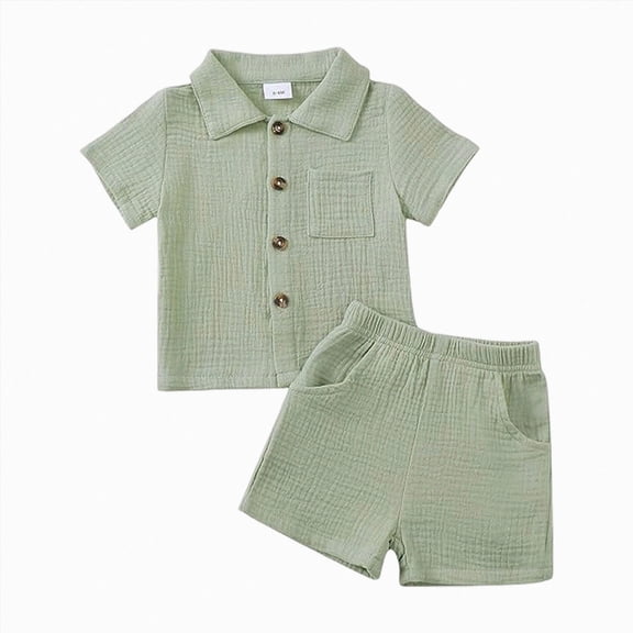Shorts Sets for Boy 2 Piece Outfits Boy Clothes Sets Cute Solid Color Button Down Shirt and Shorts 2PC Boys Playwear Summer Outfits
