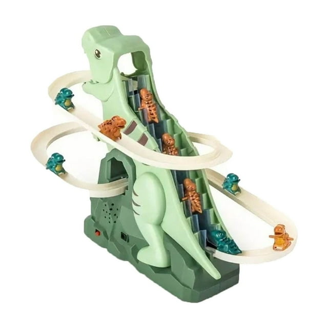 Tobogán de escalada de dinosaurios, juego de pista de carreras de dinosaurios, tobogán de aventura con escalera para subir, luces y música para niños de 3 a 8 años, carga por USB o con pilas