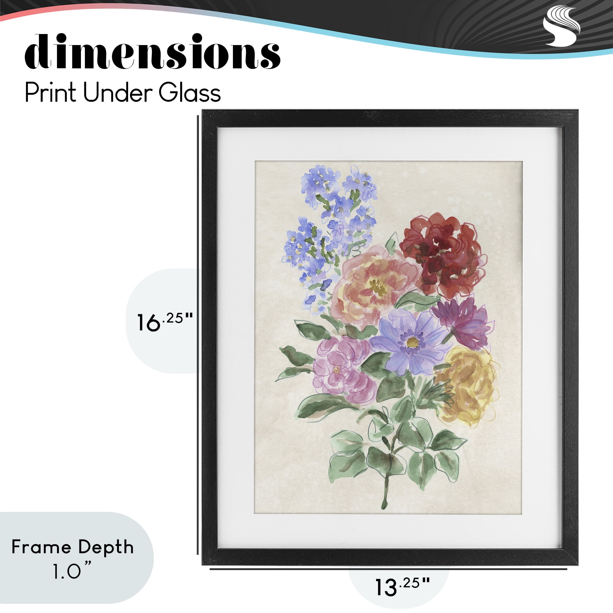 Stupell Industries Mixed Blooms on Parchment Black Framed Print Under Glass, design by June Erica Vess