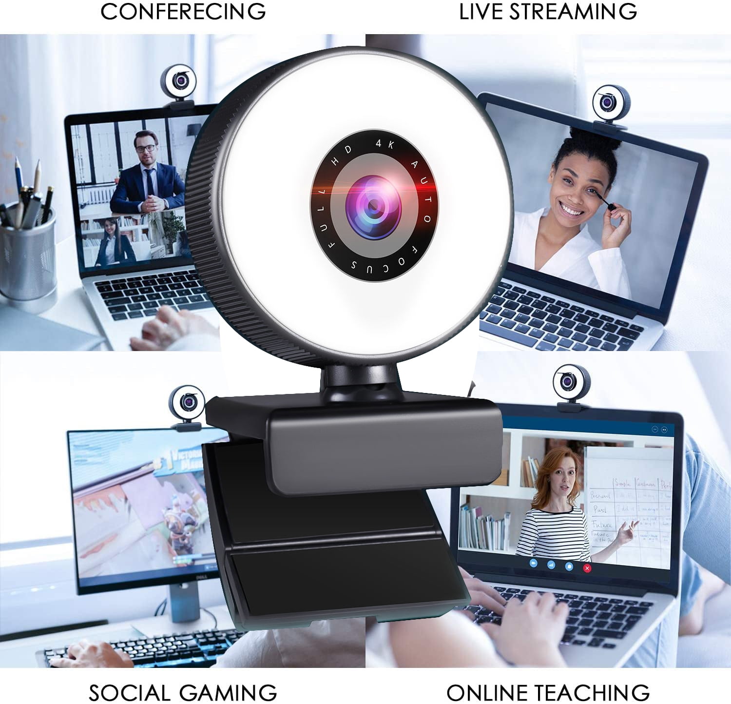 Buy Webcam Full HD 4K Computer Camera Built-in Microphone Auto Focus ...