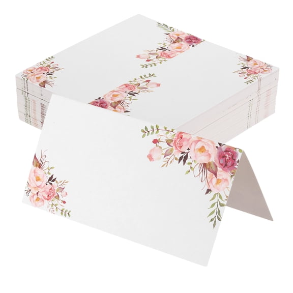 Uxcell 100 Pcs Table Seat Name Tent Place Cards with 4" x 4" Blank for Wedding, Table Setting, Dinner Parties, Festivals, Double Flower Pattern