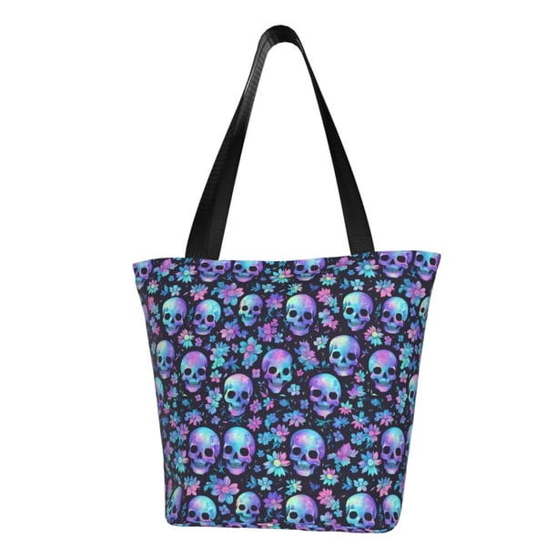 Disketp Skull purple flower Bolsa de Hombro Casual para Mujer, Bolso Cruzado para Compras, Viajes y Uso Diario