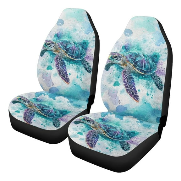 Uorisanigo 2 Pack Car Seat Covers Front Seats Only Fluffy Sea Turtle Print Car Seat Covers Automotive Interior Accessories Cushions for Cars, Sedans, Trucks, SUVs