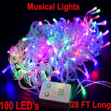 Musical Christmas Lights Twinkling Tree 100 LED Strip With Music Clear Wire Multicolor Singing Luces De
