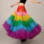 ZPAQI Multicolored Rainbow A-Line Maxi Tutu Skirt Pleated Floor Length Petticoat Hoopless Bridal Mesh Crinoline Underskirt