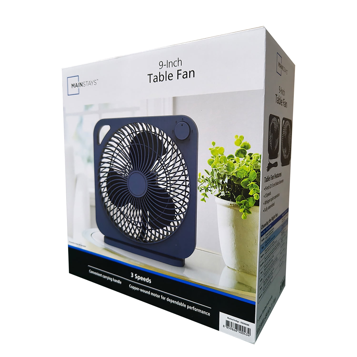 Mainstays 9 in 3-Speed Indoor Personal Table Electric Fan, Washed Indigo, Model FN2006WI
