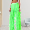 thumbnail image 4 of Pantalones acampanados de hilo con volantes para mujer cintura alta chica picante cómodos de sentir FLhrweasw Nuevo, 4 of 7