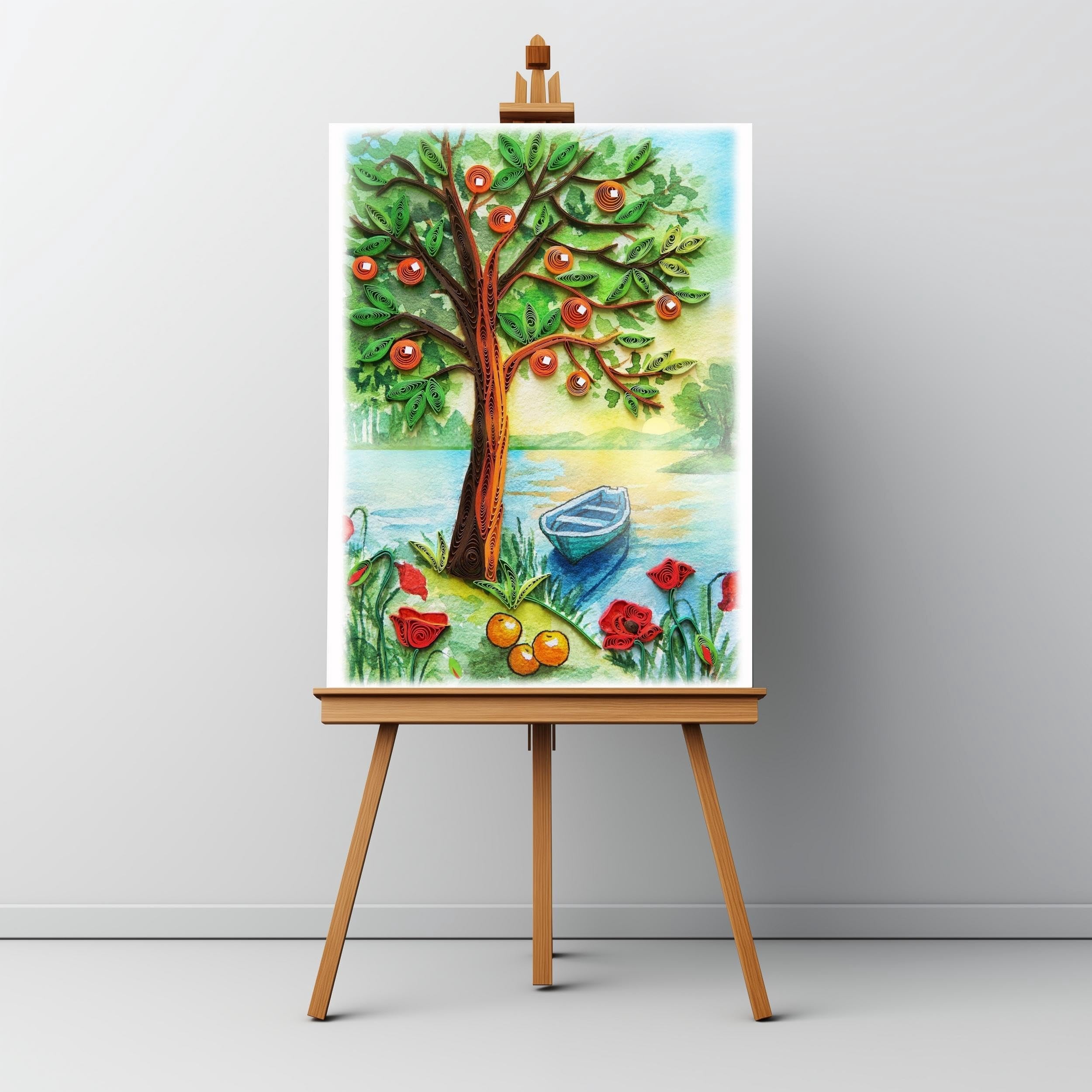 Seasonal Greeting Card, Autumn Holiday Love Card, Quilled Quilling Card for All Occasions, Watercolor Artful Greeting Card for Autumn, Fall, Thanks Giving, for Him Her Friend Mom Dad