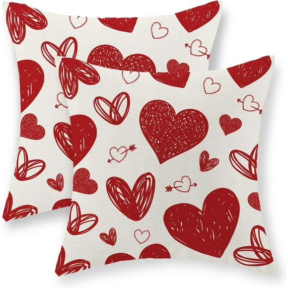 Valentines Day Pillow Covers 18x18 Set of 2, Geometric Red Love Heart Decor Valentine's Day Throw Pillows Mother''s Day Anniversary Decorative Red Pillowcase Outdoor Cushion Case for Sofa Couch