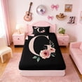 thumbnail image 4 of Erosebridal Black Pink Letter G Floral Bow Print Twin Sheet Sets, Monogram Style Bedding for Girls, 1 Flat Sheet, 1 Fitted Sheet and 1 Pillowcase, 4 of 6