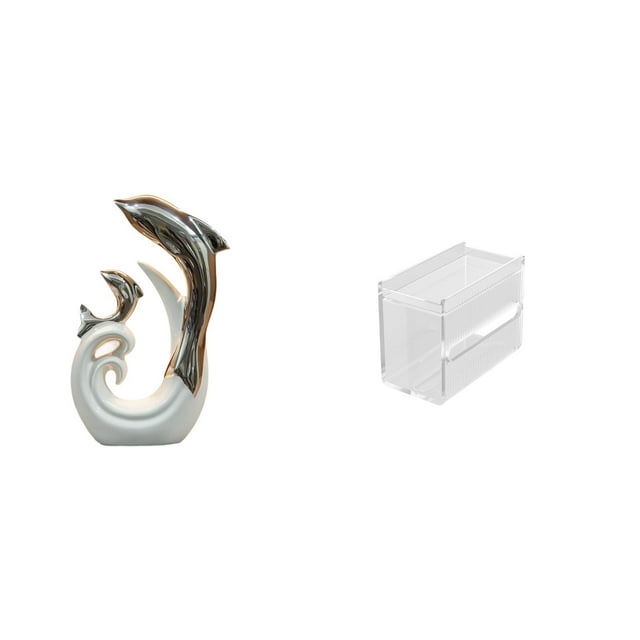 Estatua de delfín de cerámica, estuche para pañuelos, caja de almacenamiento de papel higiénico, soporte acrílico para toallas, ideal para sala de est