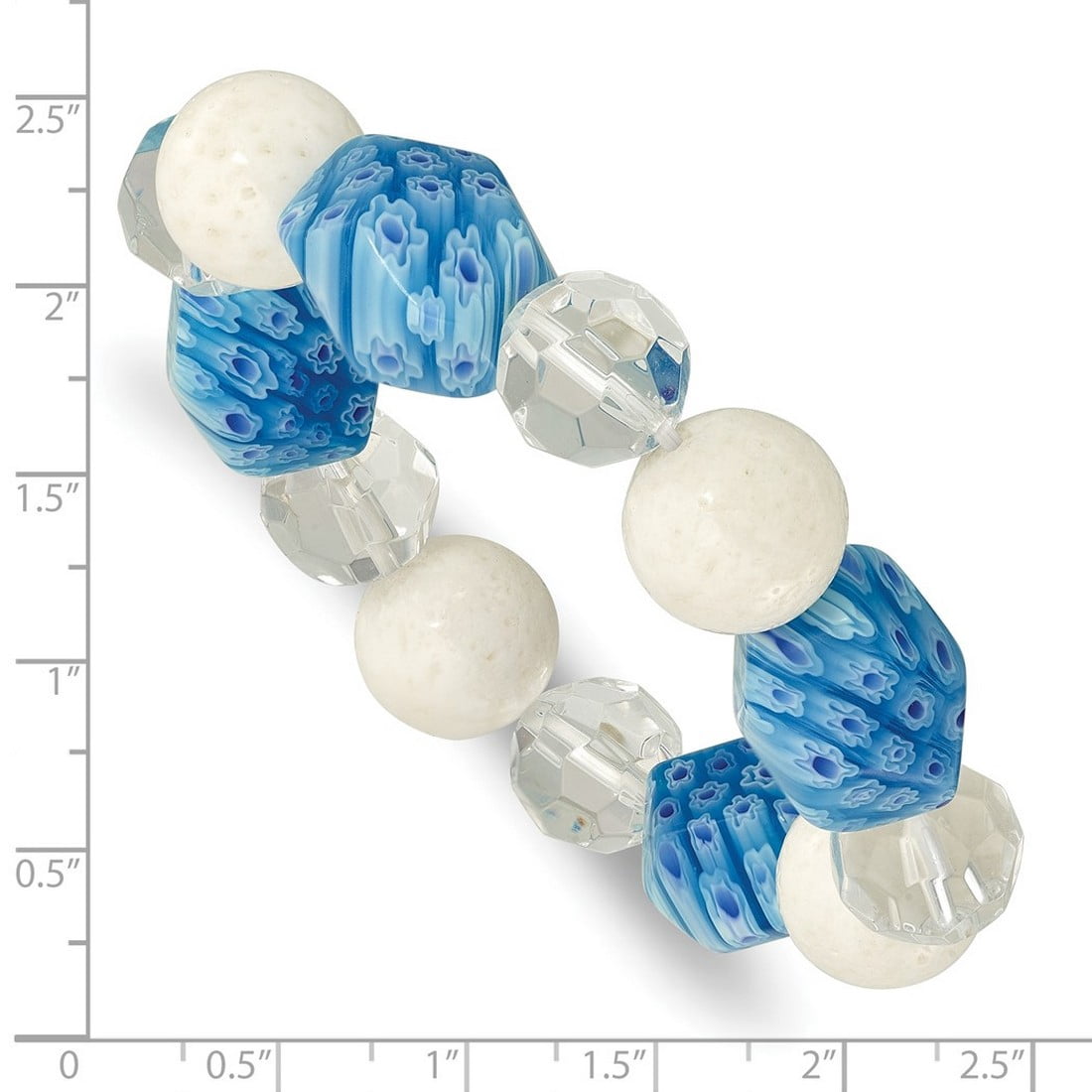 14.00mm White Dyed Jade Aventurine and Kangsai Glass Beaded Stretch Bracelet Stretch Bracelet for Women