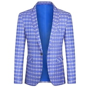 Cloudstyle Men's Slim Fit Smart Casual Plaid Single-Breasted One-Button Notch Lapel Blazer - Spring/Fall Wrinkle-Resistant Regular Length Round Hem