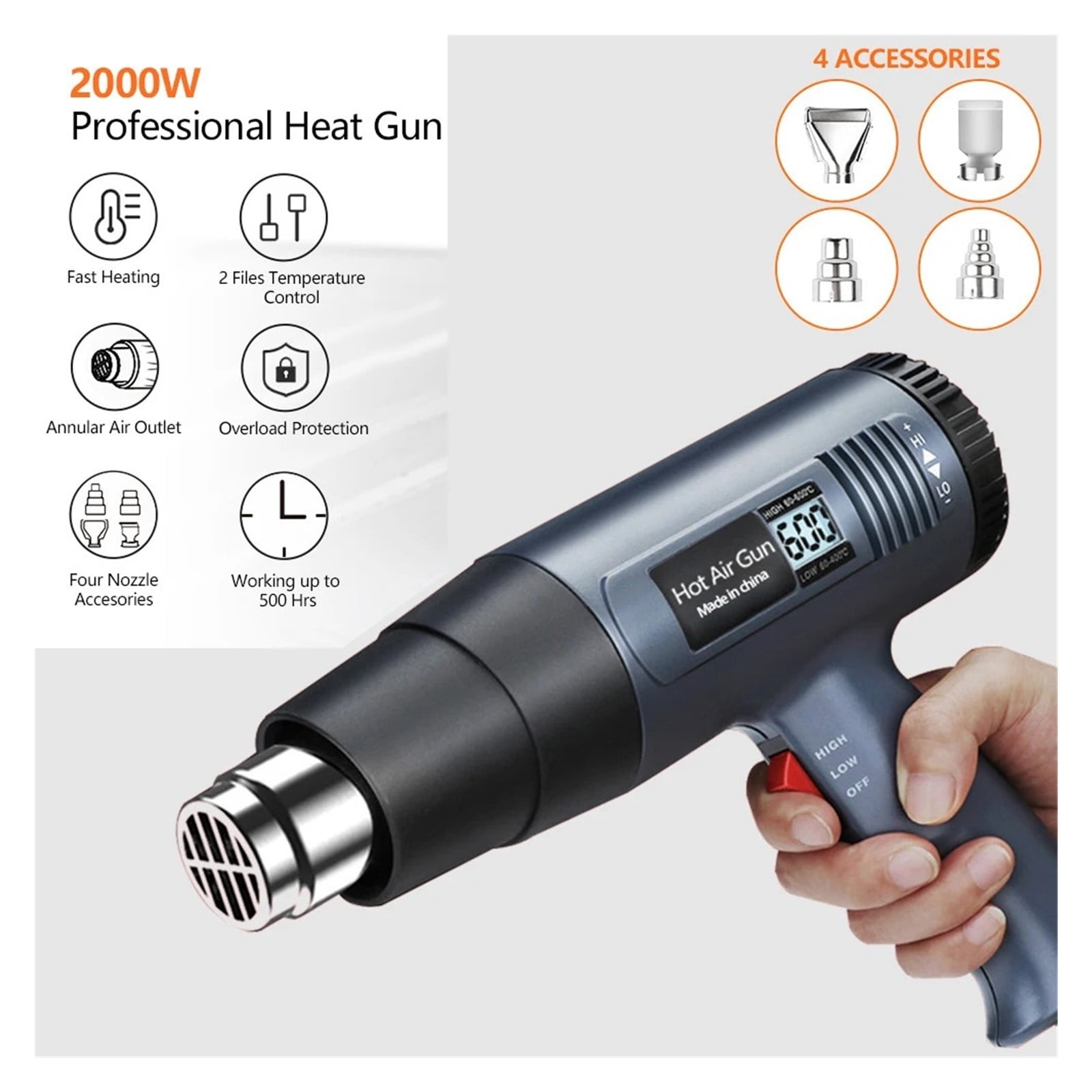 Heat Gun 2000W Variable Advanced Electric Hot Air Gun Advanced Hot Air Gun Temperatures Adjustable Electric Heat Gun ,Variable Temperature