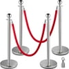 VEVORbrand Retractable Silver Round Top Queue Control Barrier Posts Stands Security Stanchion Rope Divider with 1.5m Red Rope Crowd Control Barrier Silver Round top Column