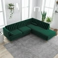 thumbnail image 3 of Allora Mid-Century L-Shaped Tufted Back Velvet right-facing Sectional in Green, 3 of 6