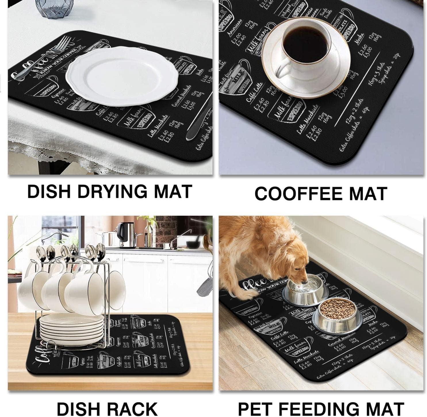 Fun Coffee Mat 23inx15in,Coffee Bar Mat for Countertops,Absorbent Hide Stain Anti-Slip Coffee Bar Accessories Fit Under Coffee Machine Mat,dish Drying Mats for Kitchen