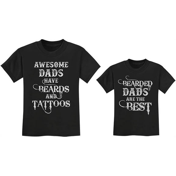 Father and Son Daughter Beards and Tattoos Father's Day Matching Shirts Set T-Shirt Black XXX-Large / Toddler Kids T-Shirt Black 2T