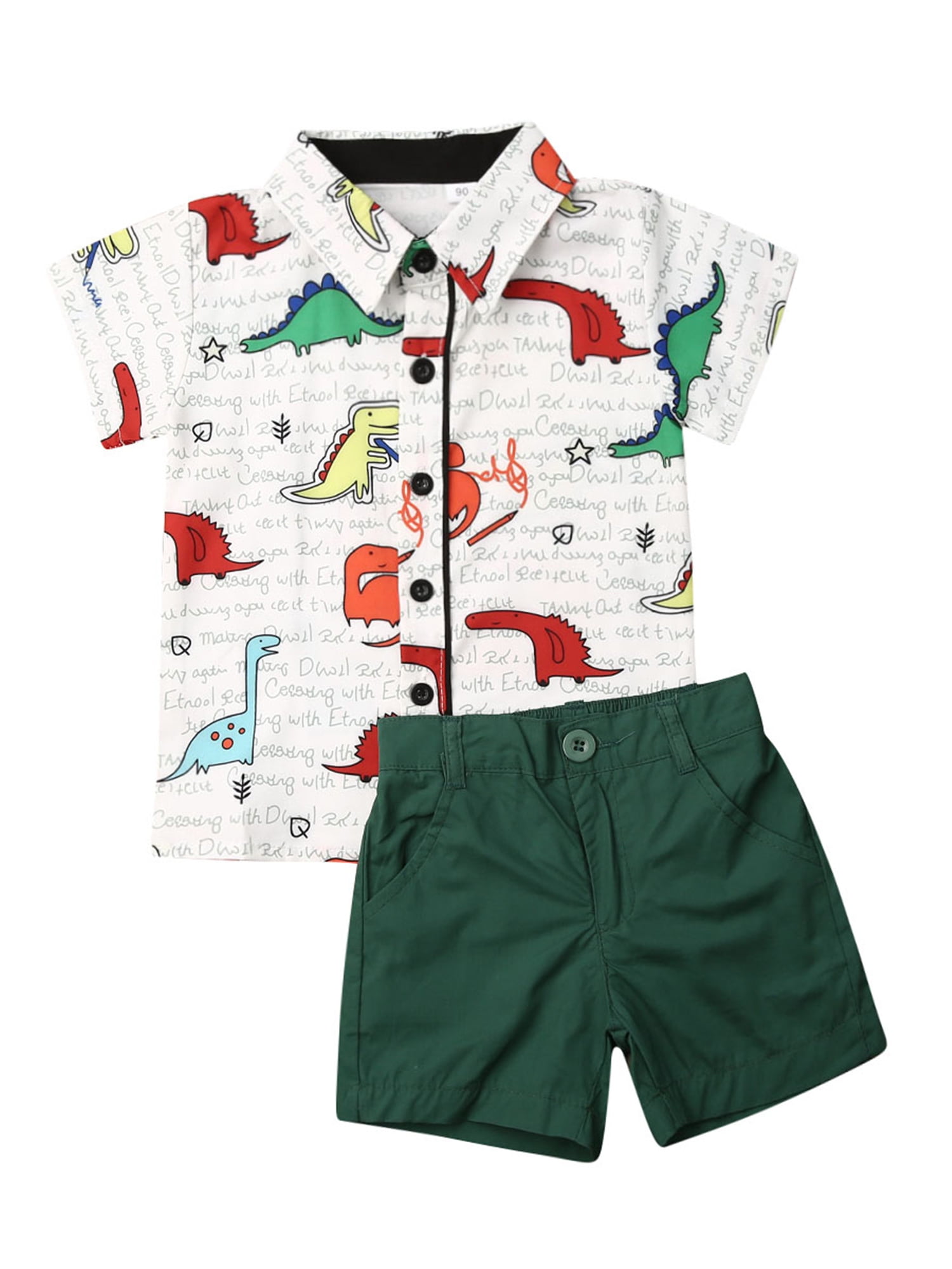2PCS Summer Toddler Kids Baby Boys Blouse Shirt Print Tops+Shorts Outfits Sets 