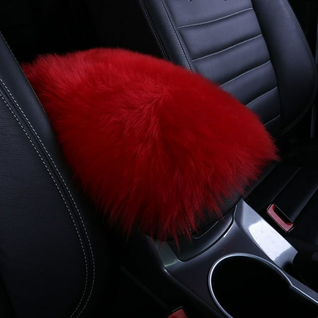 Universal Car Armrest Seat Cushion Auto Center Console Faux Leather Plush Mat Winter Warm Soft Pad
