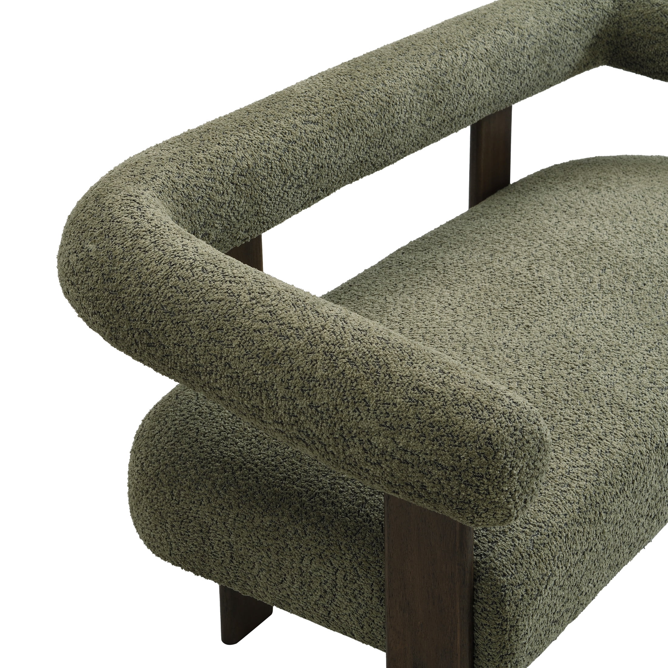 Knox Modern Boucle Upholstered Loveseat, Round Armchair with Solid Wood Base, Green