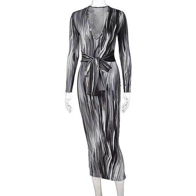 2023 Spring Nuevo temperamento femenino Personalidad impresa Vestido de cuello V de manga larga esquí esquí Gafas de esquí