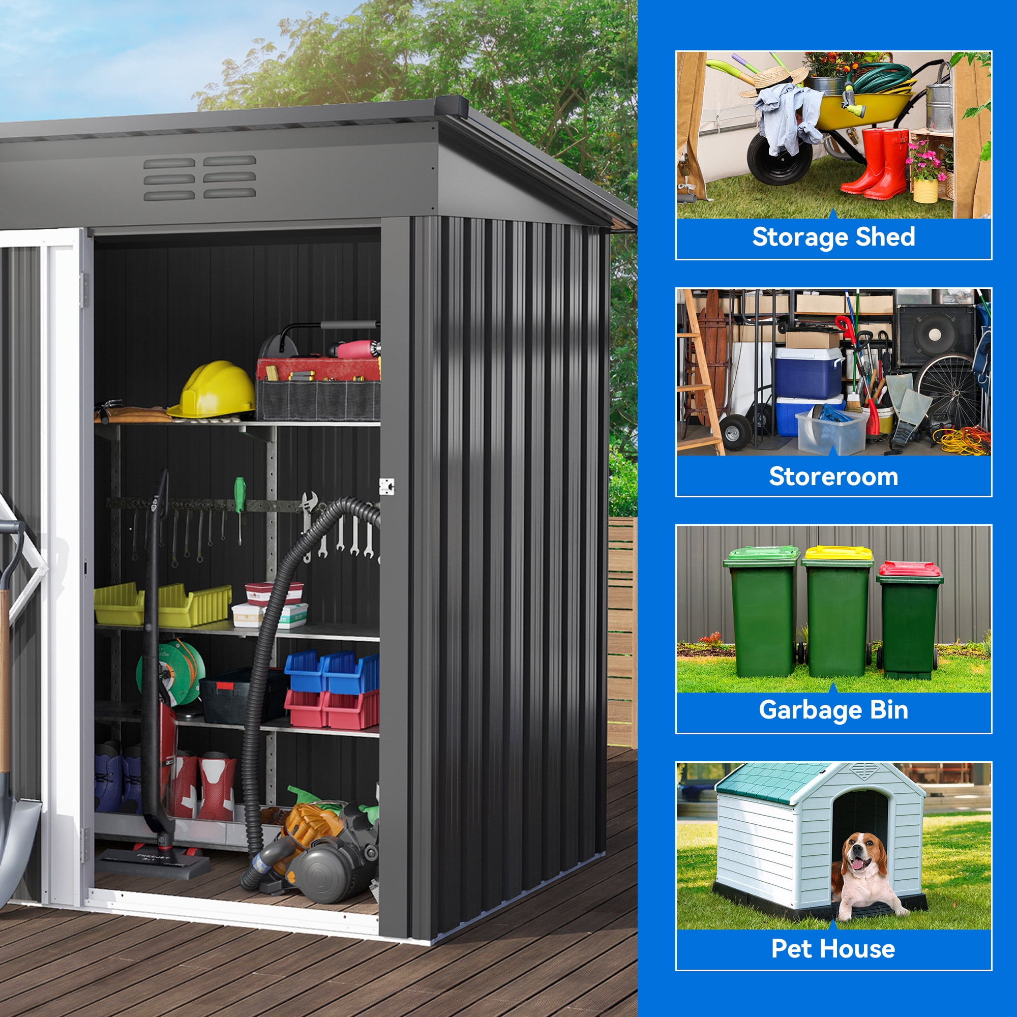 Dextrus Outdoor Storage Shed 5x3FT, Heavy Duty Metal Tool Sheds Storage House with Single Lockable Door & Air Vent for Garden, Patio, Lawn to Store Bikes, Trash Bins, Tools, Lawnmowers